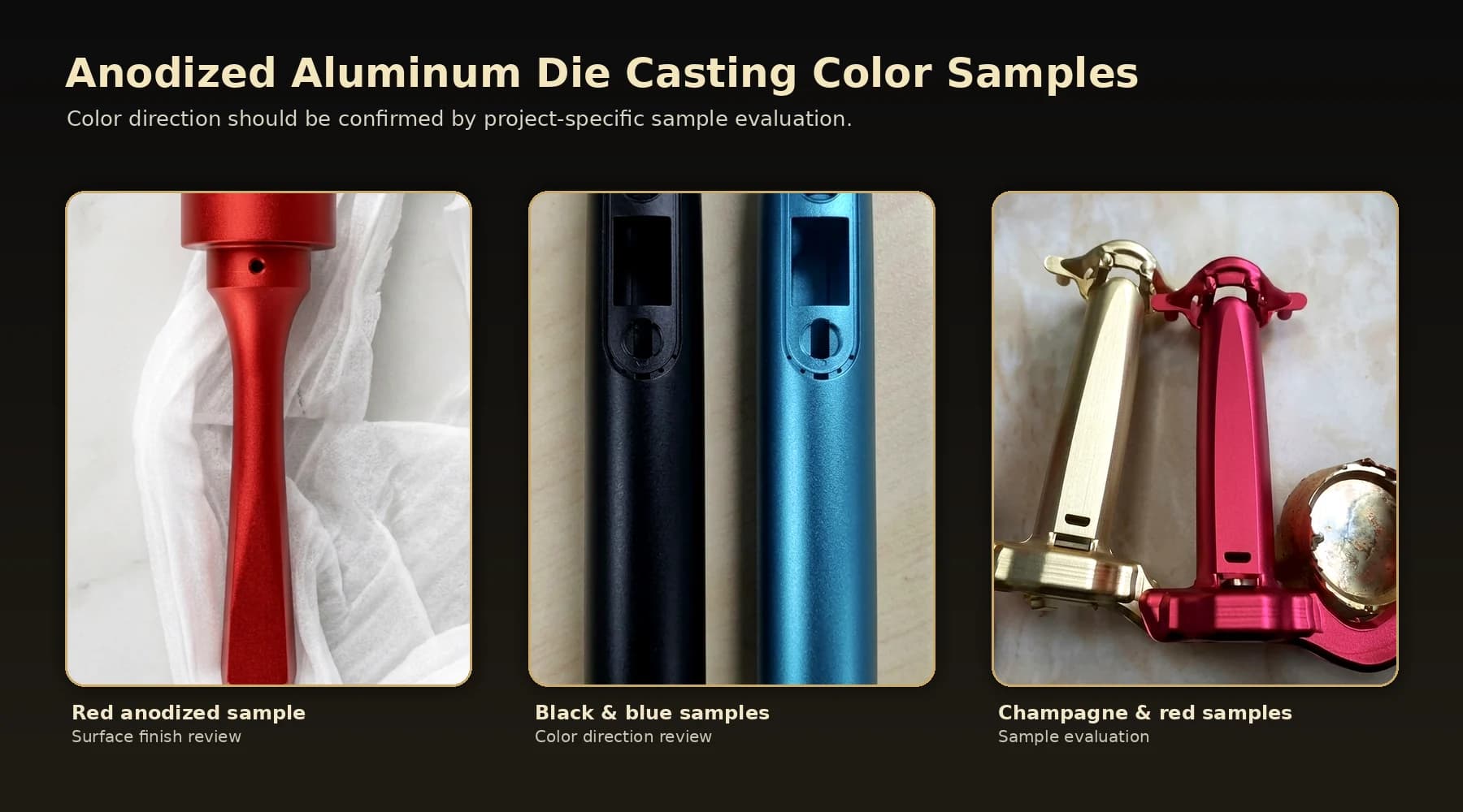 Anodized aluminum die casting color sample directions for OEM project review